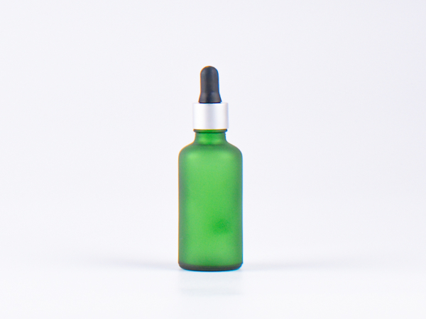 Grünglasflasche 50ml, mit Pipette silber-matt